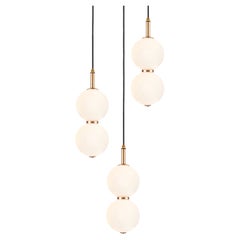 Echo Lamp Cluster, 3-Piece. Opal Glass Orbs, Brass Metalwork. Integrated LED