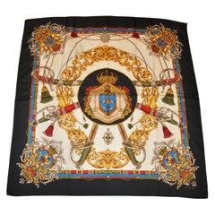 Vintage Echo Multi-Color "Imperial Crown" with Black Border Silk Scarf