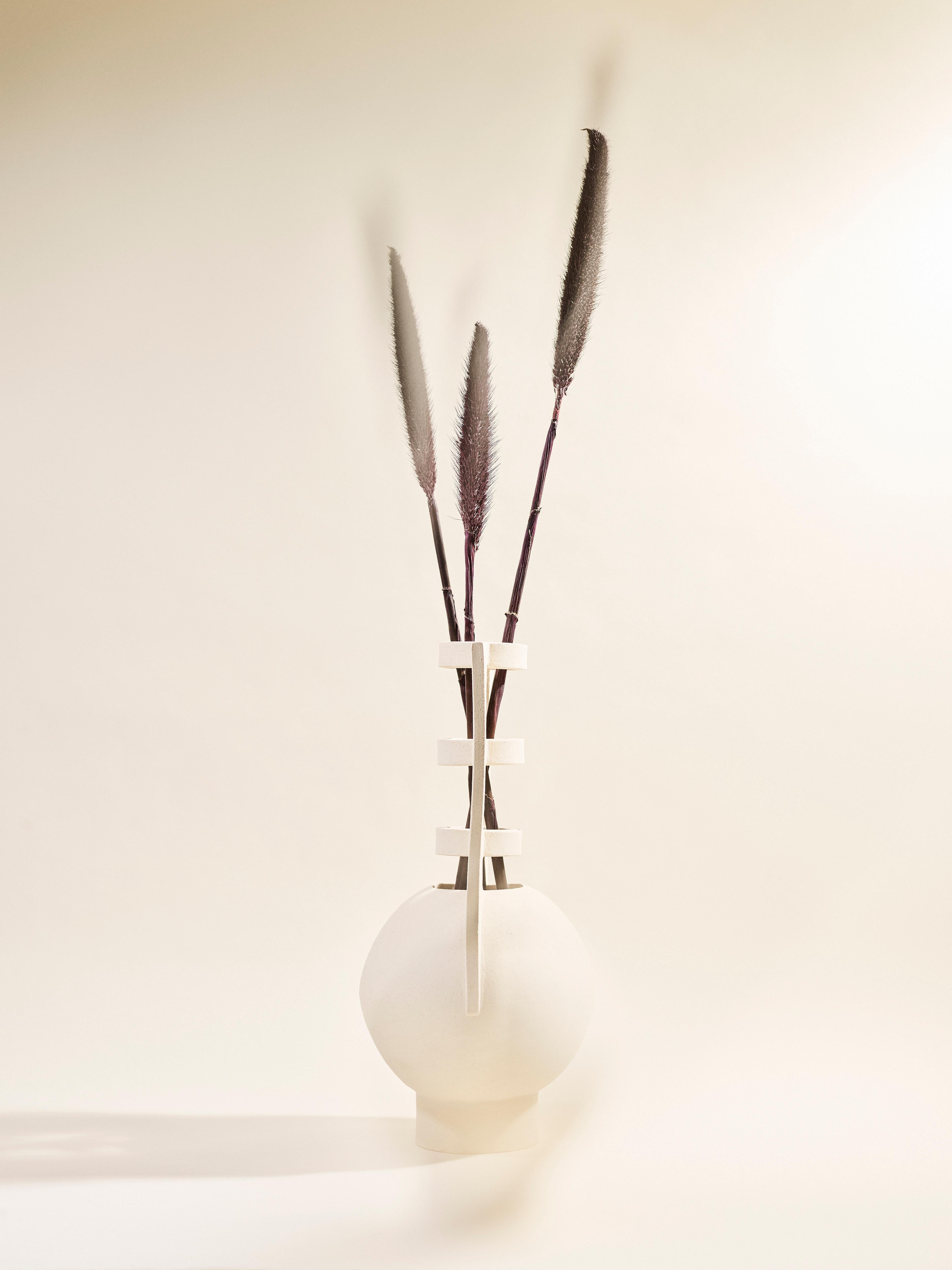 Hand-Crafted Echo Hand Built Sculptural Multi-ring Ceramic Vase For Sale