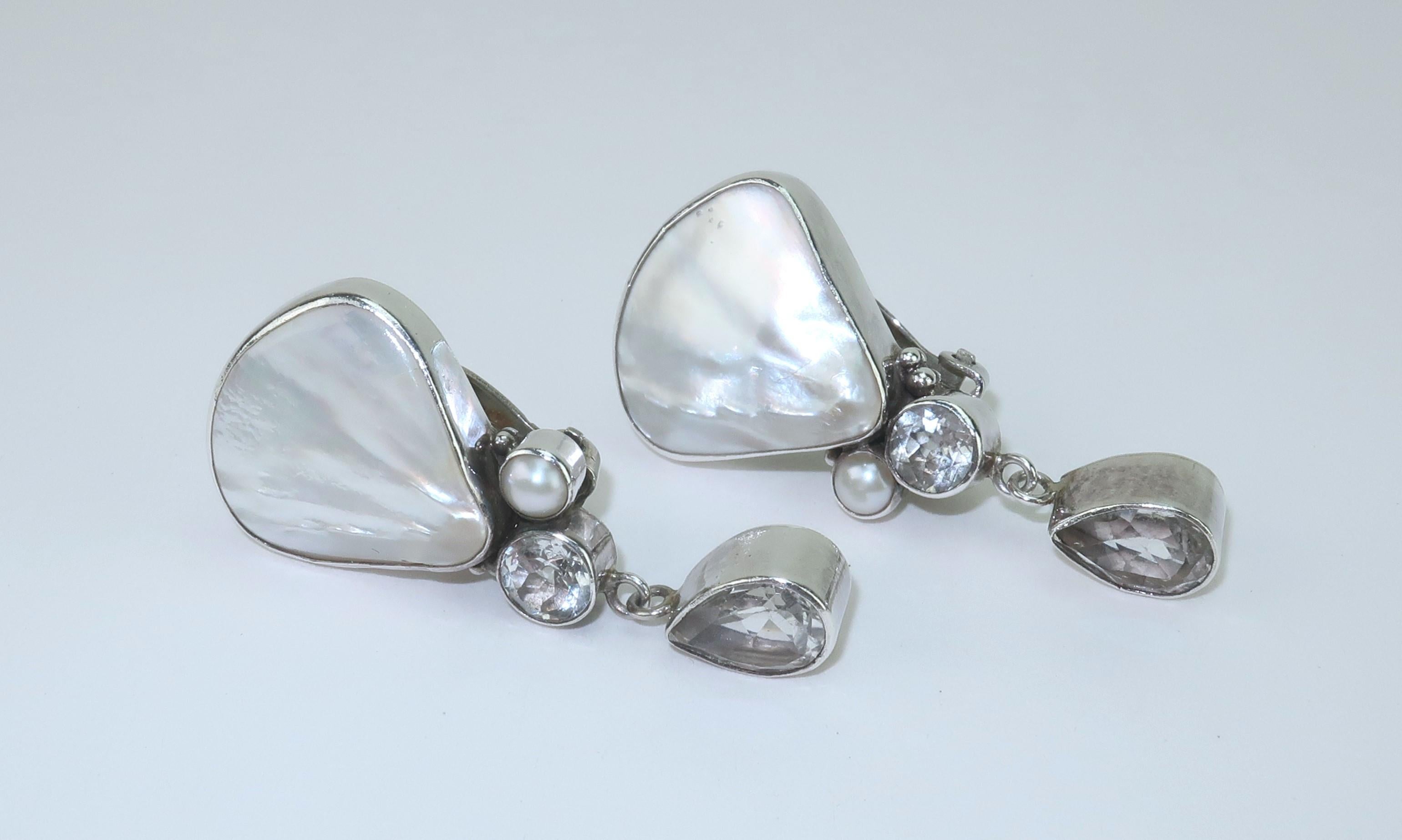 ECHO OF THE DREAMER Pendientes de perlas, cristales y plata de ley Corte redondo en venta