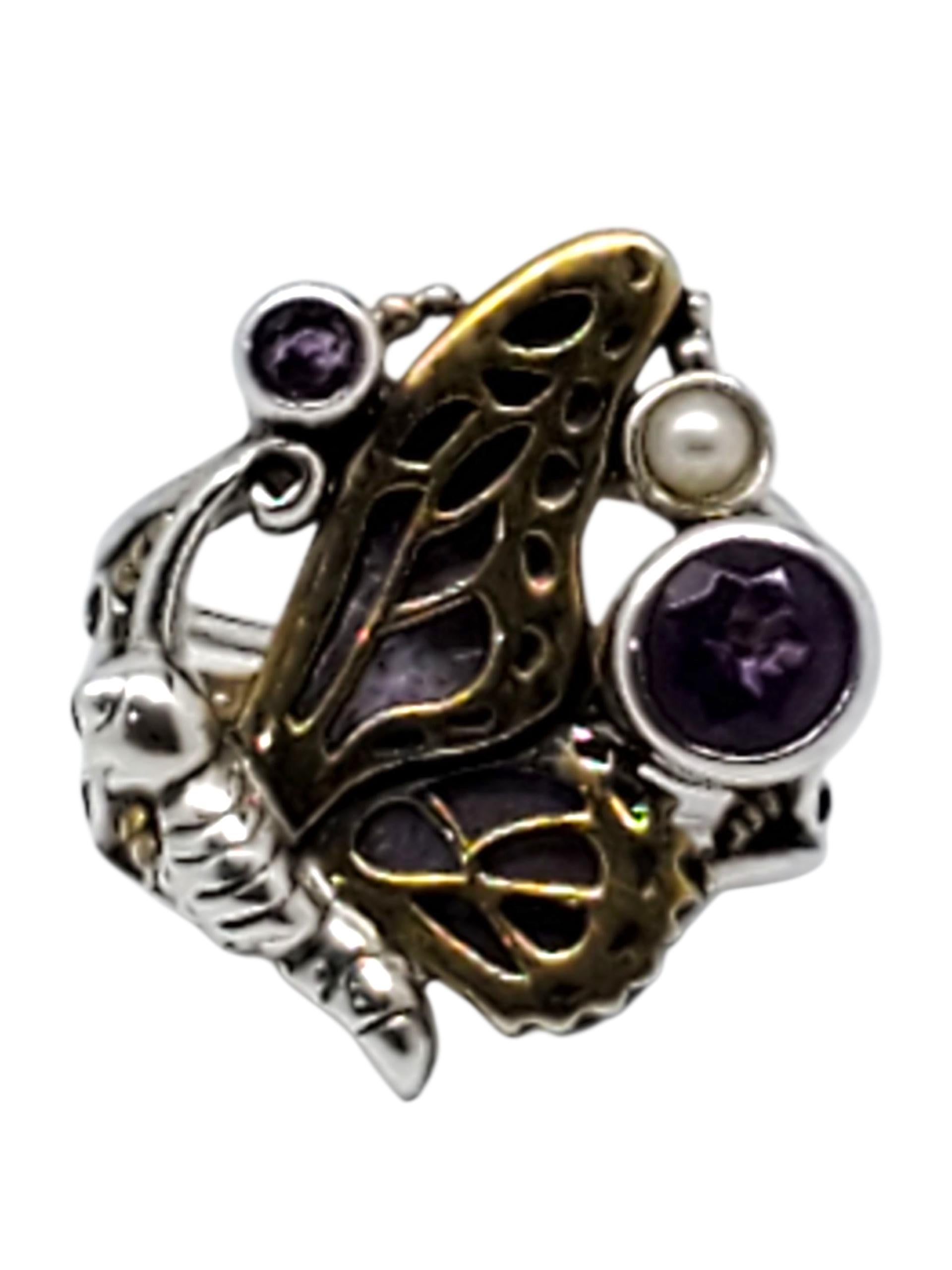 Echo Of The Dreamer Anello con farfalla in bronzo e argento Sterling Taglia 6 #23747