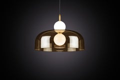 Echo Pendant, Lamp and Shade. Opal Glass Orbs, Smoked Shade and Brass Details.