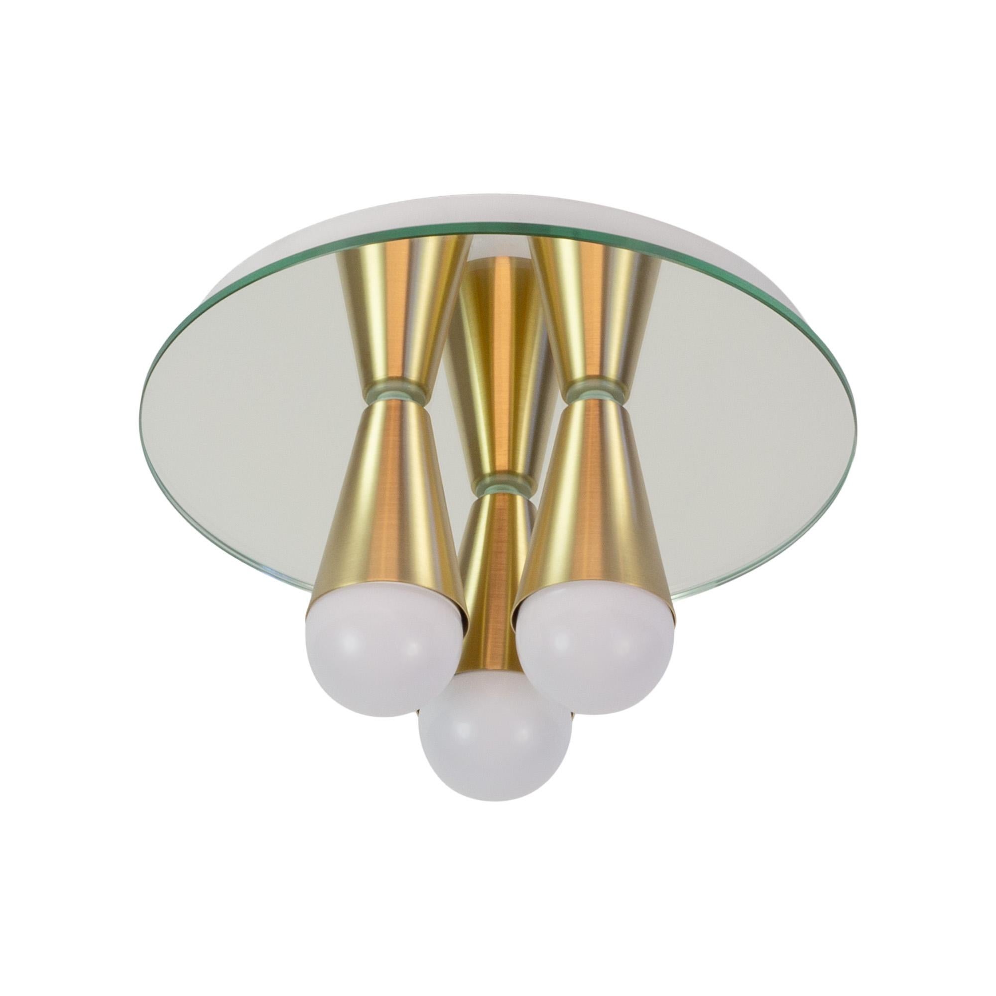 American Echo Three-Flush Mount in Brass, from Souda, in Stock For Sale
