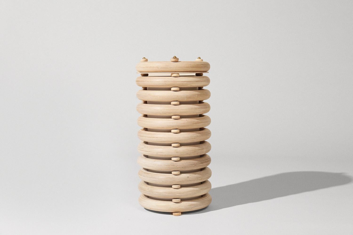 Made to order. Please allow six weeks for production.

The Echo family of sculptural totems pairs tropical warmth with Minimalist appeal. Made of stacked finely finished birch, the totems have an architectural rigidity and a soft visual appeal. The