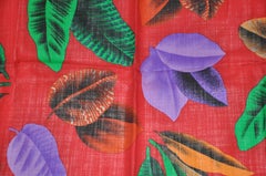 Echo - Grand foulard en laine bourgogne « Autumn Leafs » avec écharpe à franges - Vintage