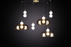 Echo Wide 6-Piece, Lamp and Shade. Opal Glass Orbs, Smoked Shade and Brass
