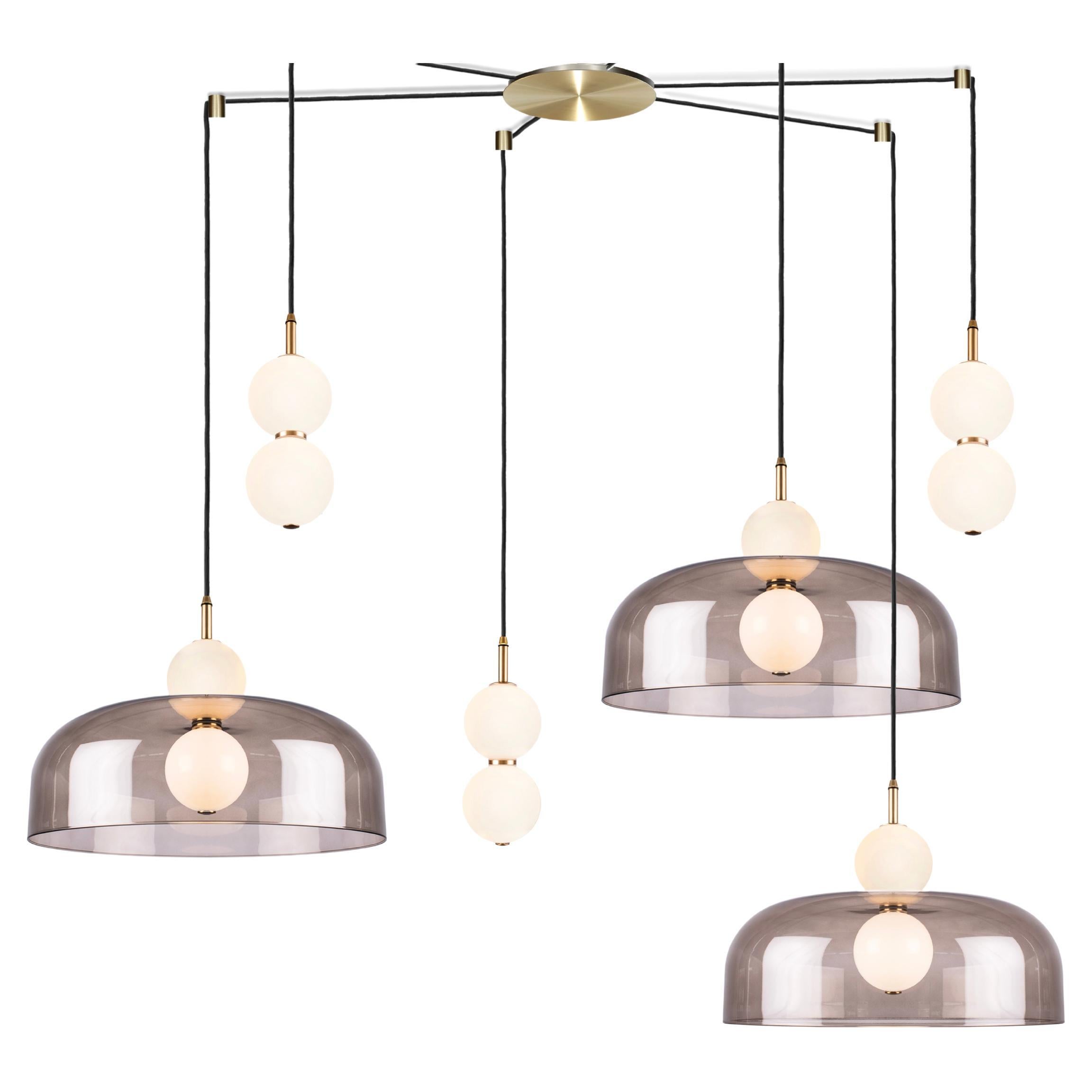 Echo Wide 6-Piece, Lampada e paralume. Orbite in vetro opalino, paralume fumé e ottone