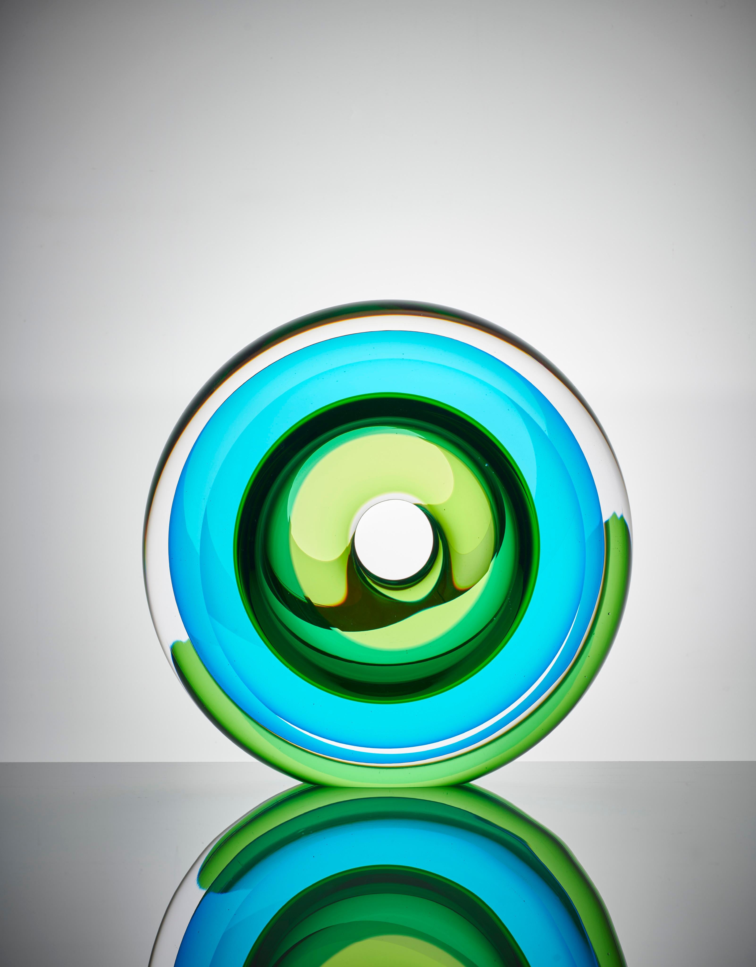 British Echoes of Light, Abstract Glass Sculpture Centerpiece by Tim Rawlinson