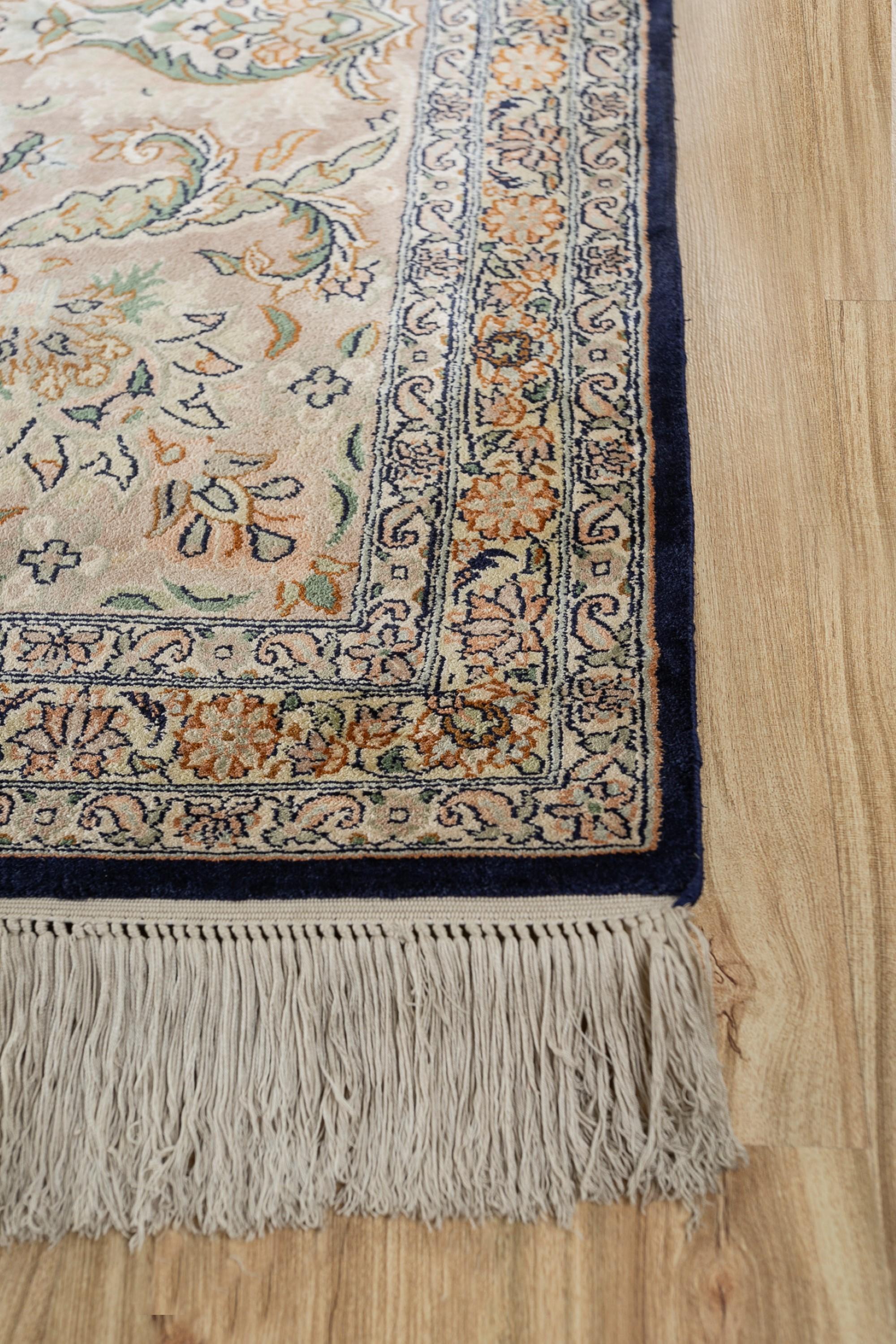 Alfombra anudada a mano Ecos del Paraíso Azul Medieval y Beige Suave 270X375 cm Moderno de mediados de siglo en venta