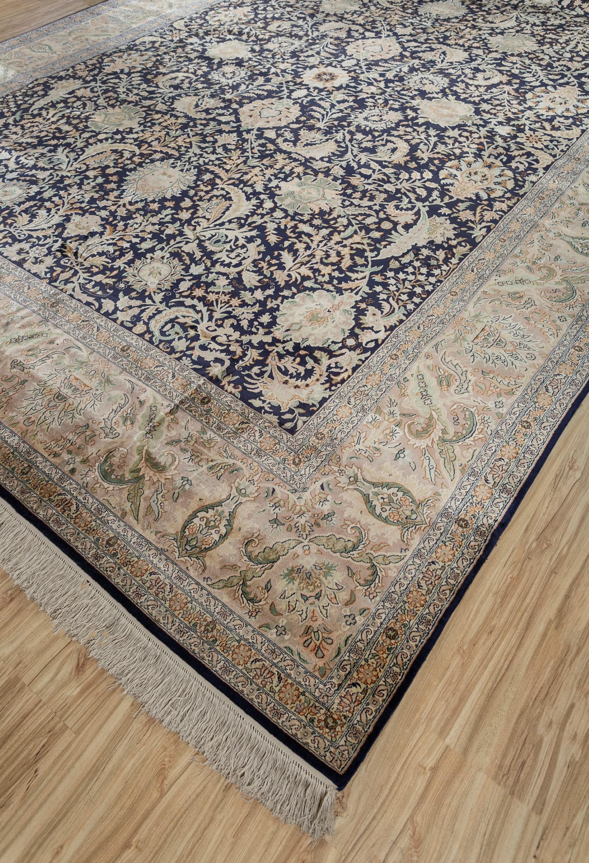 Indian Echoes of Paradise Medieval Blue & Soft Beige 270X375 cm Handknotted Rug For Sale
