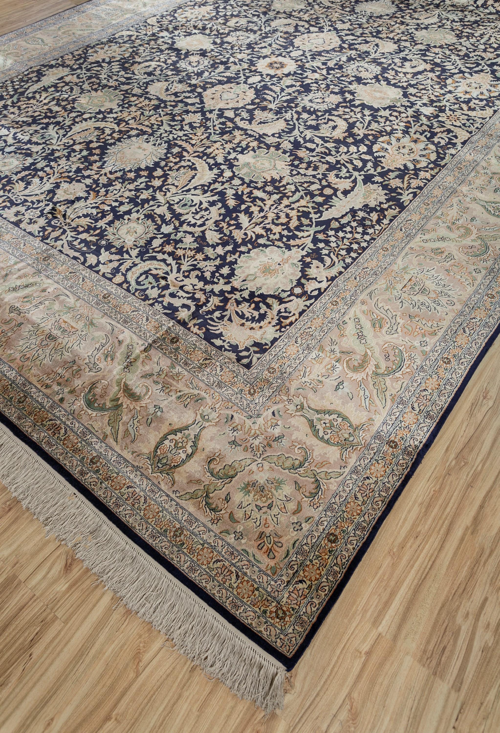 Alfombra anudada a mano Ecos del Paraíso Azul Medieval y Beige Suave 270X375 cm Indio en venta