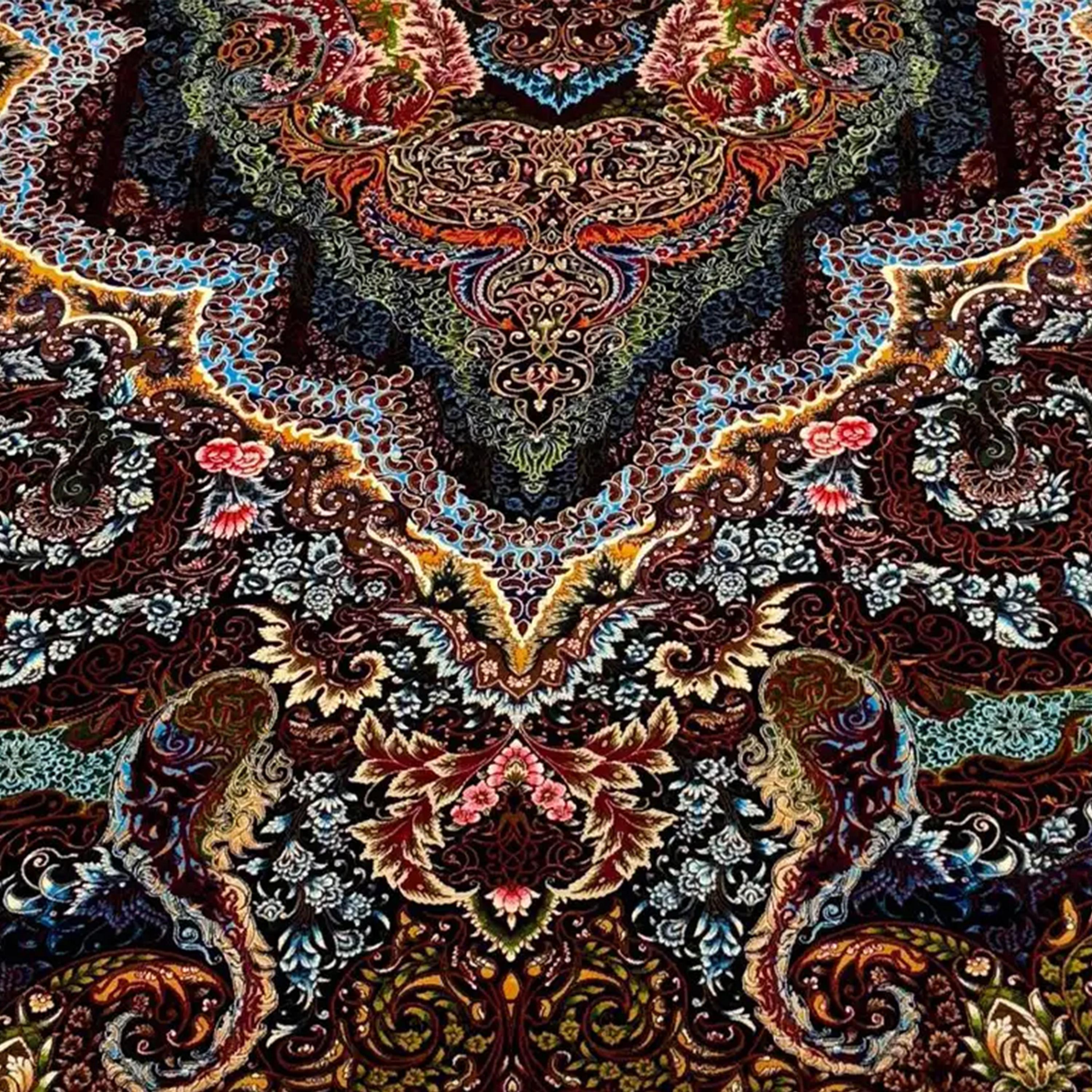 British Echoes of Shiraz, Persian Pure Silk Rug, Iranian Craftsmanship, 0054 For Sale