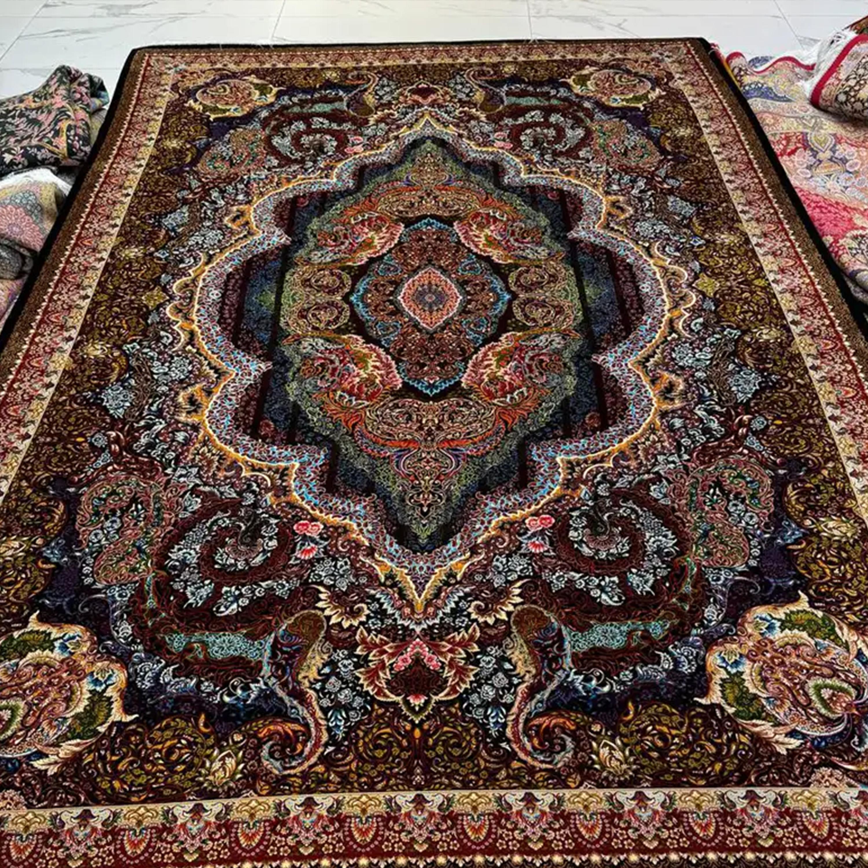 Hand-Knotted Echoes of Shiraz, Persian Pure Silk Rug, Iranian Craftsmanship, 0054 For Sale