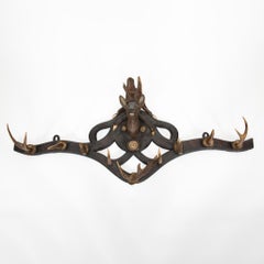 Echoes of the Hunt: 19th Century Black Forest Antler Wall Hanging Coat Rack