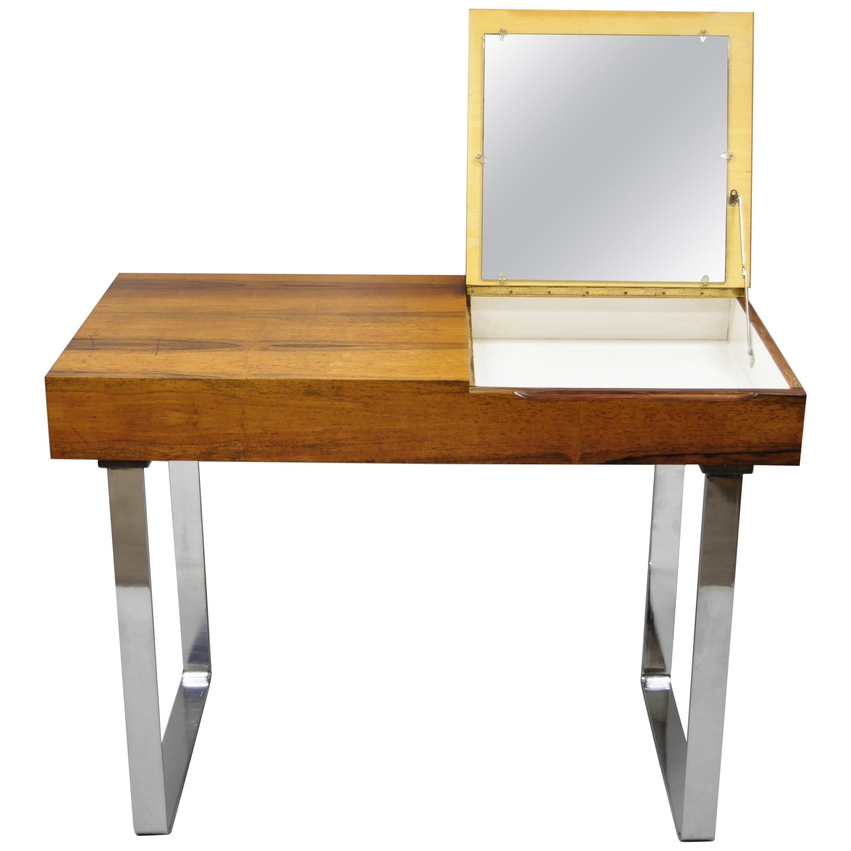 Echtes Kristall Spiegelglas Rosewood Mid Century Danish Mod Chrome Vanity Table For Sale