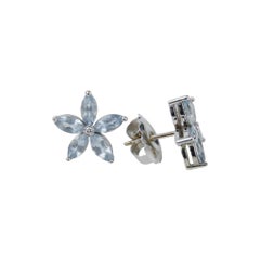 ECJ Collection 14k White Gold 2.00ctw Aquamarine Flower Earrings
