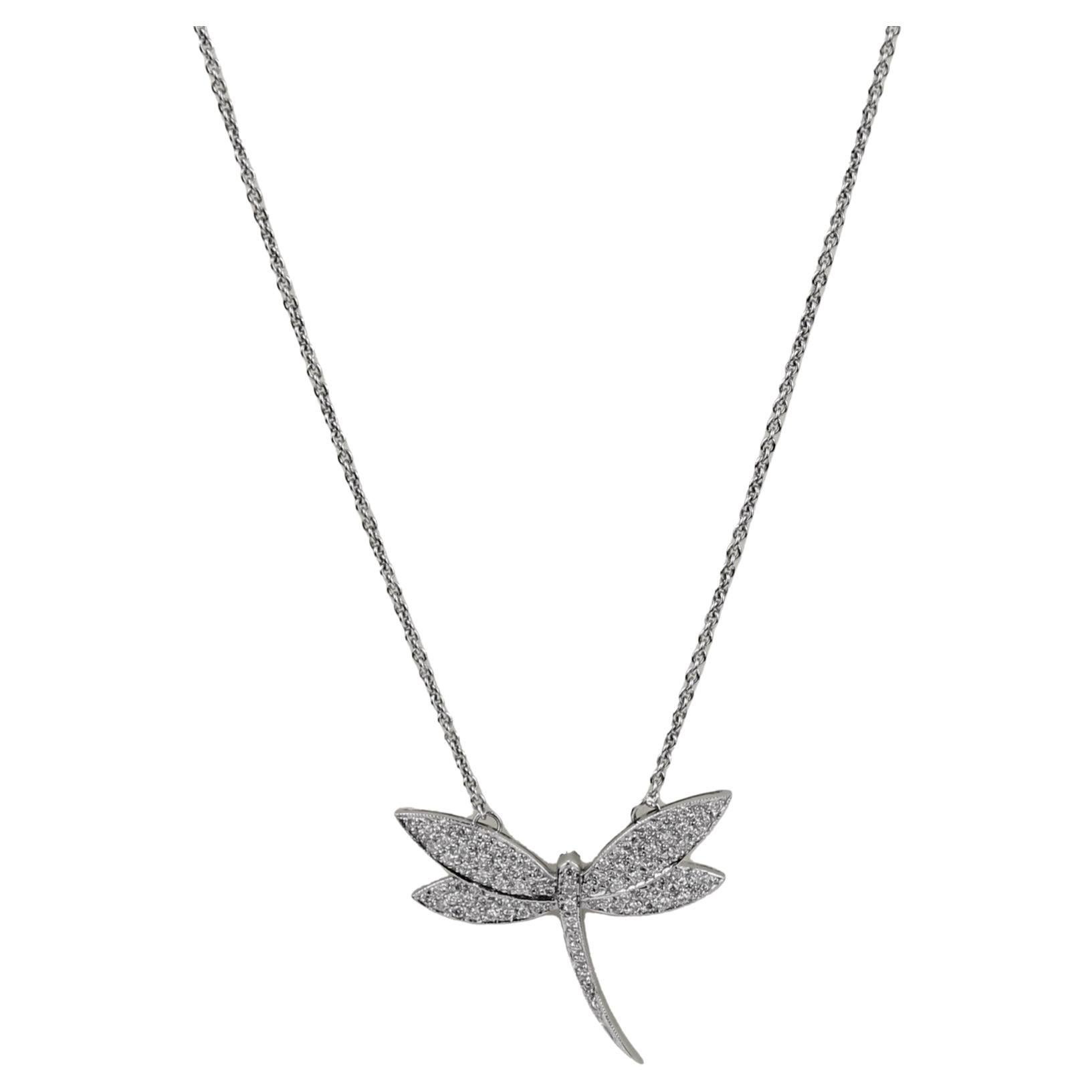 ECJ Collection 18k White Gold 0.57ctw Diamond "Dragon Fly" Necklace For Sale