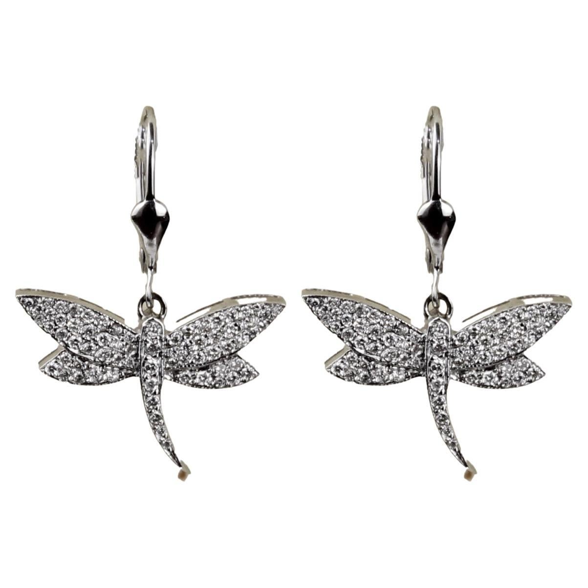 ECJ Collection 18k White Gold 0.78ctw Diamond "Dragon Fly" Earrings For Sale