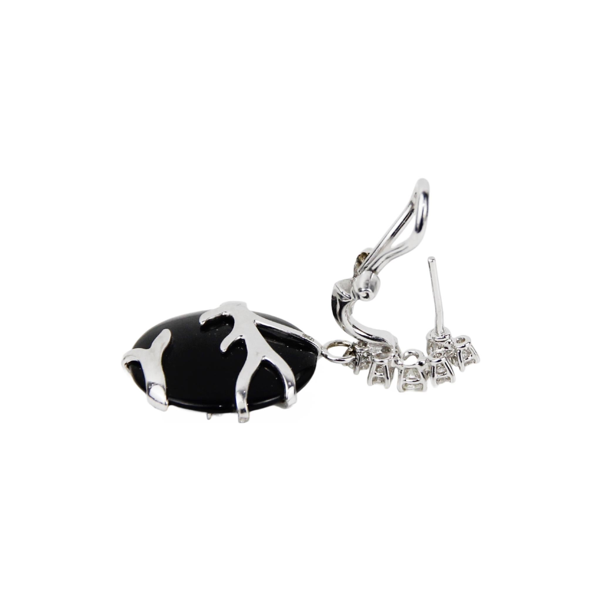 Brilliant Cut Ecj Collection 18k White Gold Black Onyx Earrings