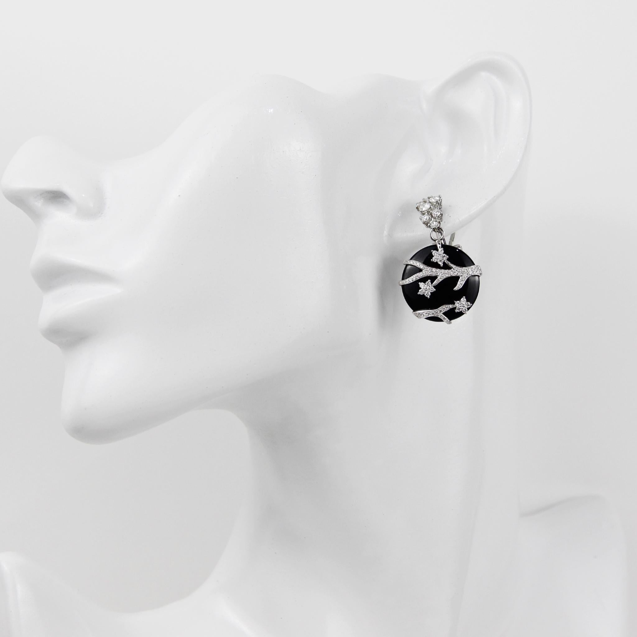Ecj Collection 18k White Gold Black Onyx Earrings In Excellent Condition In North Miami Beach, FL