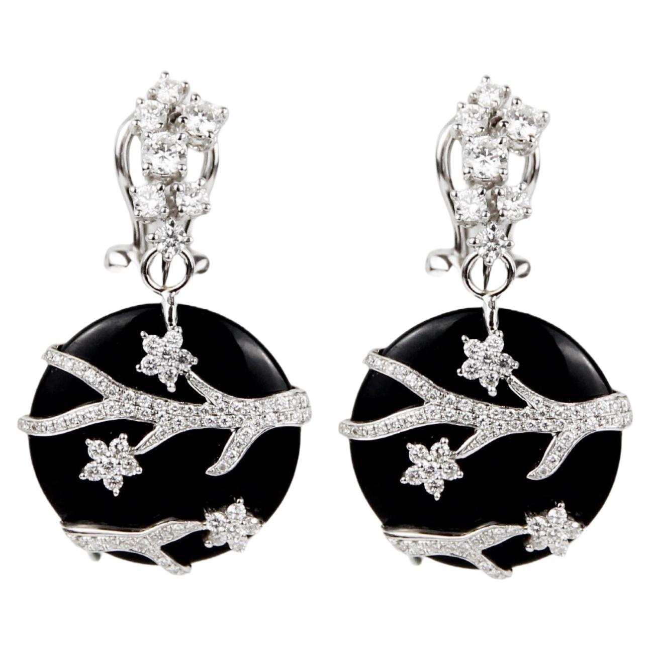 Ecj Collection 18k White Gold Black Onyx Earrings