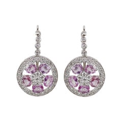 ECJ Collection 18k White Gold Diamond&Sapphire Flower Earrings