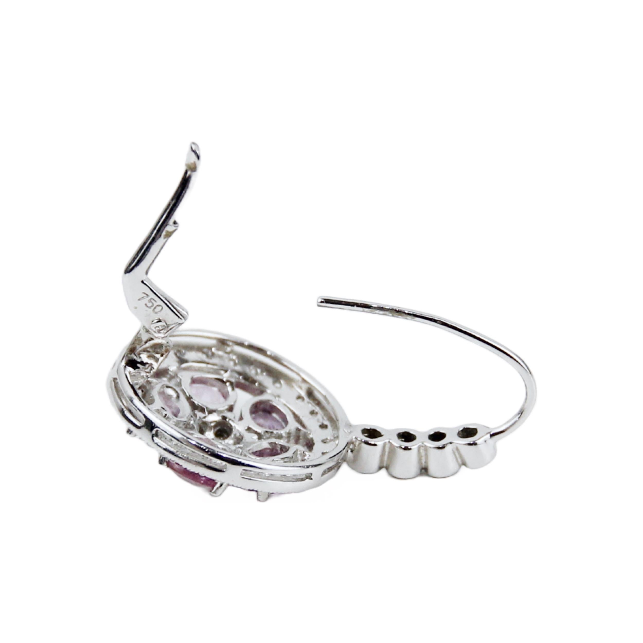 Brilliant Cut ECJ Collection 18k White Gold Diamond&Sapphire Flower Earrings For Sale