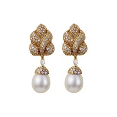 Pendientes de diamantes y perlas de la Colección ECJ de oro amarillo de 18 quilates de 5,40 quilates