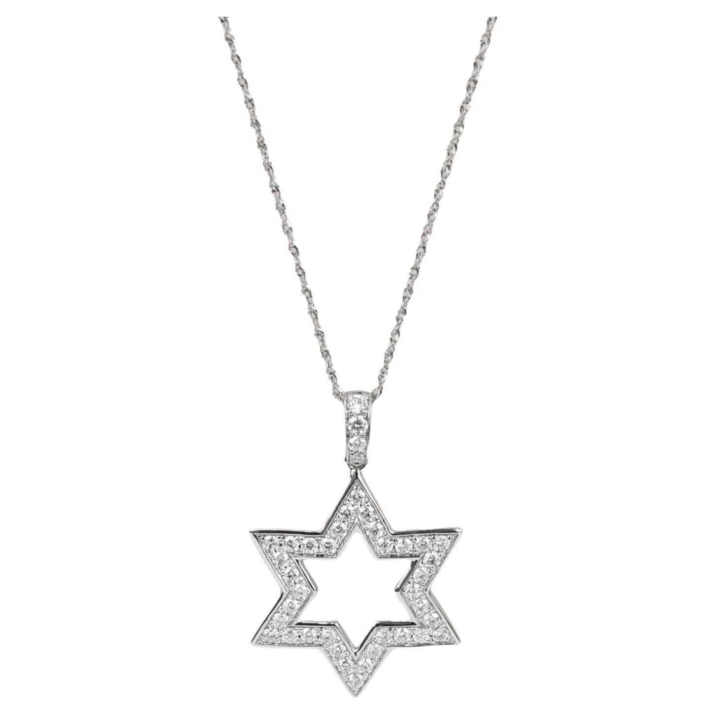 ECJ Collection Star of David 18k White Gold 0.8ctw Diamond Pendant Necklace For Sale