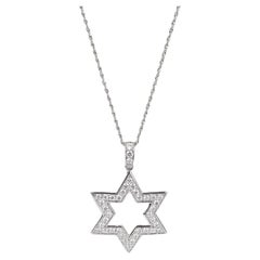 ECJ Collection Collar Colgante Estrella de David de oro blanco de 18 quilates y diamantes de 0,8 quilates