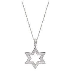 ECJ Kollektion Star of David Halskette mit Anhänger, 18 Karat Weißgold 0.8 Karat Diamant-Anhänger