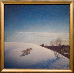 Two Foxes in Twilight Landscape by Swedish Artist Ecke Hedberg, 1919