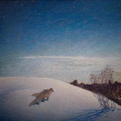 Two Foxes in Twilight Landscape by Swedish Artist Ecke Hedberg, 1919