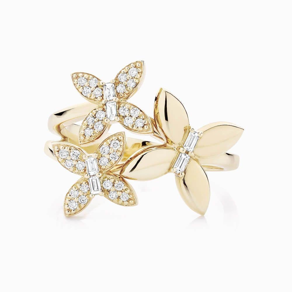 For Sale:  Ecksand 14k Yellow Gold Diamond Trio Butterfly Ring 6