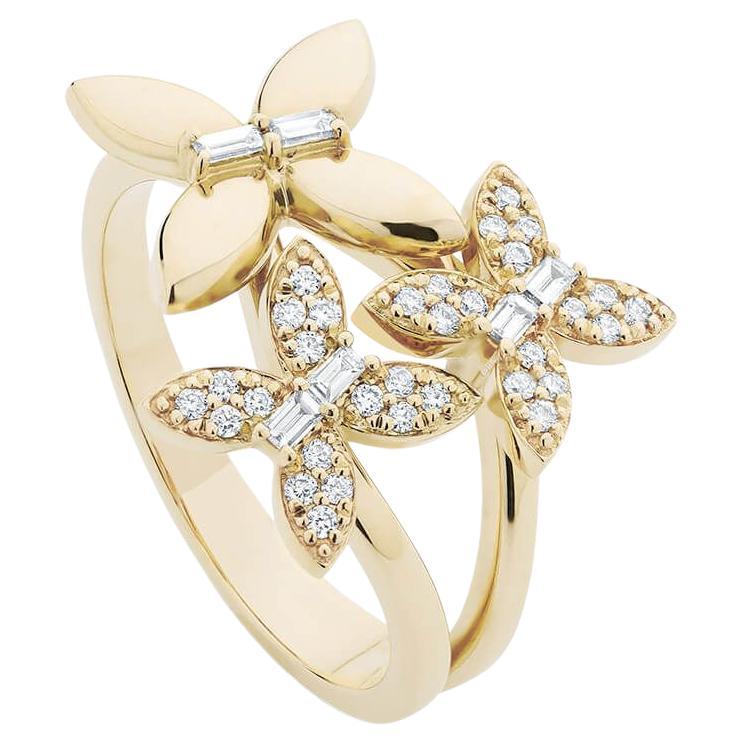 For Sale:  Ecksand 14k Yellow Gold Diamond Trio Butterfly Ring