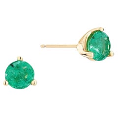 Ecksand 14k Yellow Gold Stud Round Emerald Earrings