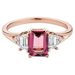 Ecksand 18k Rose Gold Bright Pink Tourmaline Ring With Side Diamonds