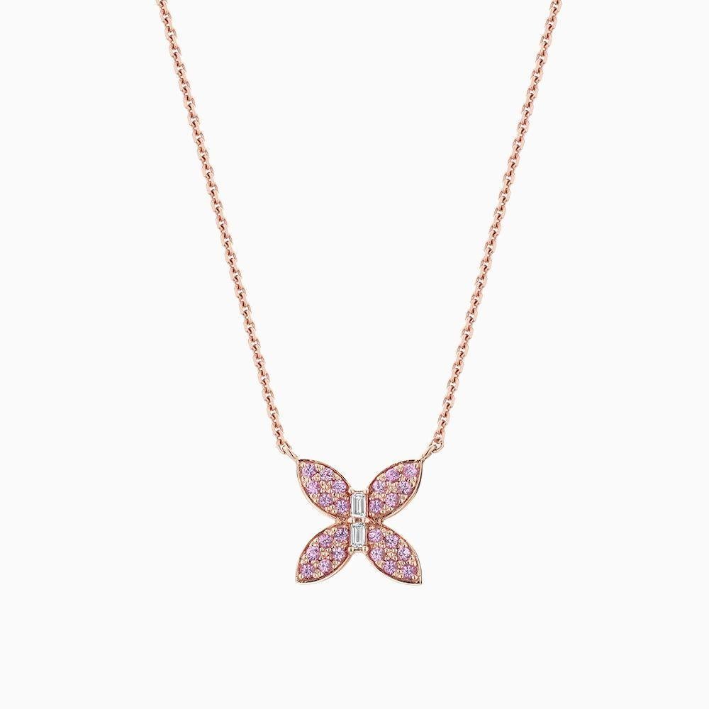 Modern Ecksand 18k Rose Gold Diamond Butterfly Necklace with Pink Sapphire Pavé For Sale