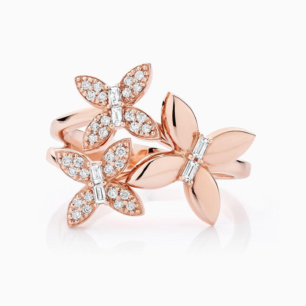 For Sale:  Ecksand 18k Rose Gold Diamond Trio Butterfly Ring 7