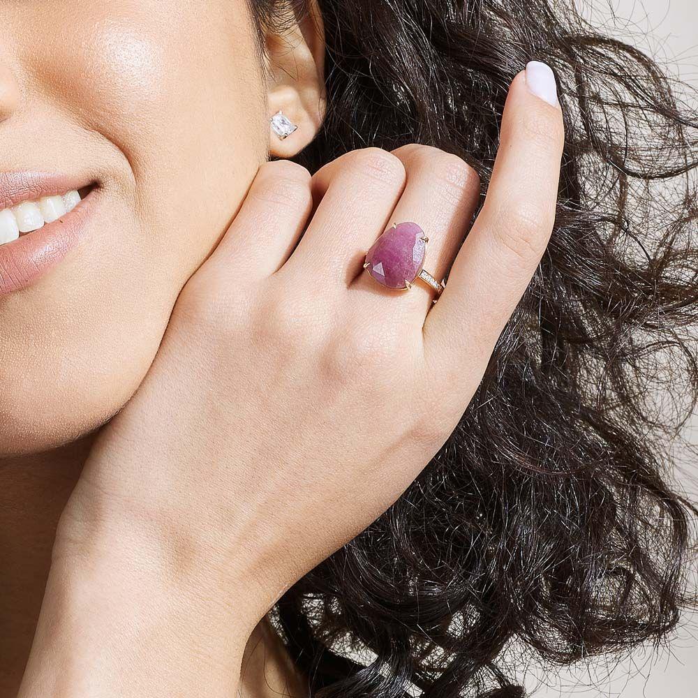 For Sale:  Ecksand 18k Rose Gold Pink Sapphire Cocktail Ring with Diamond Pavé 3