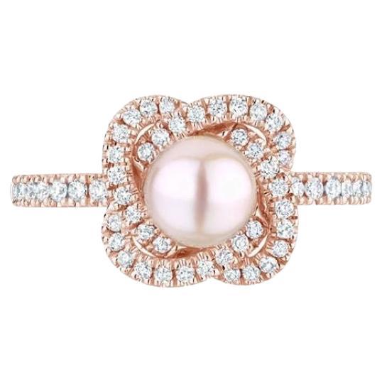 For Sale:  Ecksand 18k Rose Gold Twisted Flower Pearl Ring With Diamond Halo
