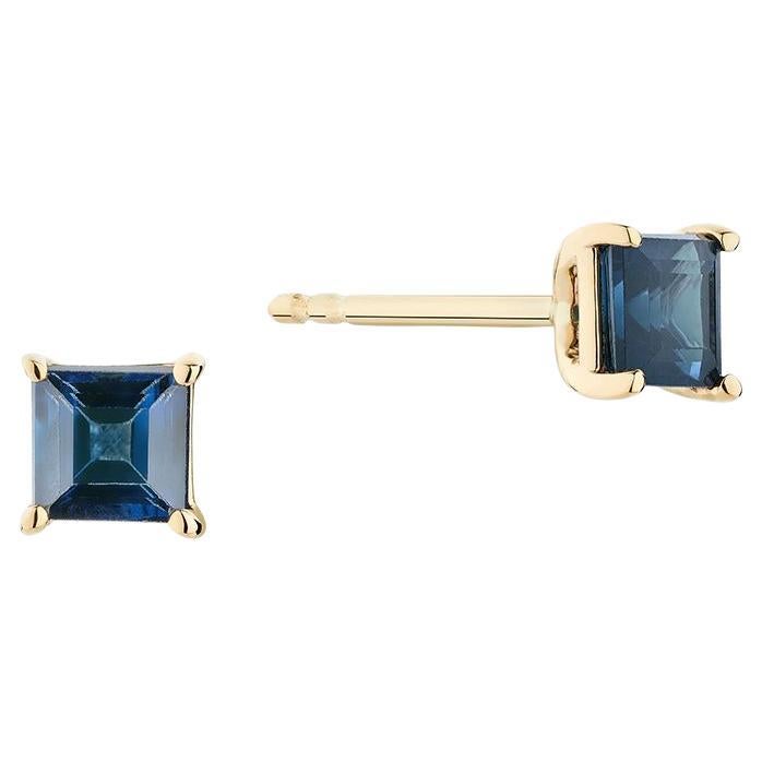 Ecksand 18k Yellow Gold Square Step Cut Blue Sapphire Earrings For Sale