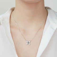 Ecksand 18k White Gold Blue Sapphire Butterfly Necklace with Diamond Pavé