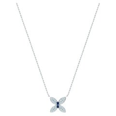 Ecksand 18k White Gold Blue Sapphire Butterfly Necklace with Diamond Pavé