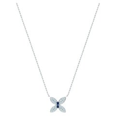 Ecksand Collier papillon en or blanc 18 carats avec saphir bleu et diamant Pav