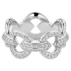 Ecksand 18k White Gold Bold Chain Ring With Full Diamond Pave
