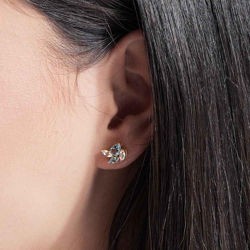 Ohrstecker aus 18 Karat Weißgold mit Diamanten und Aquamarinen (Moderne) im Angebot