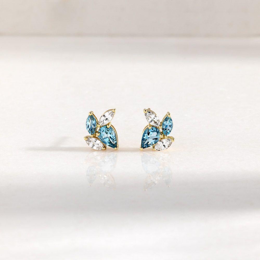 Ohrstecker aus 18 Karat Weißgold mit Diamanten und Aquamarinen (Marquiseschliff) im Angebot