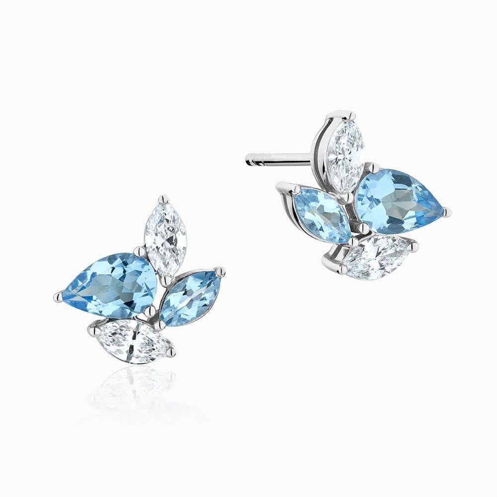 Ohrstecker aus 18 Karat Weißgold mit Diamanten und Aquamarinen im Zustand „Neu“ im Angebot in Montreal, QC
