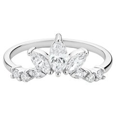 Ecksand 18k White Gold Marquise Diamond Curved Wedding Ring with Pavé